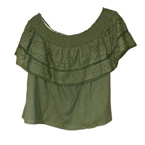 Sofia Jeans Sofia Vergara Green Eyelet Off Shoulder Top Womens Large Cotton Boho